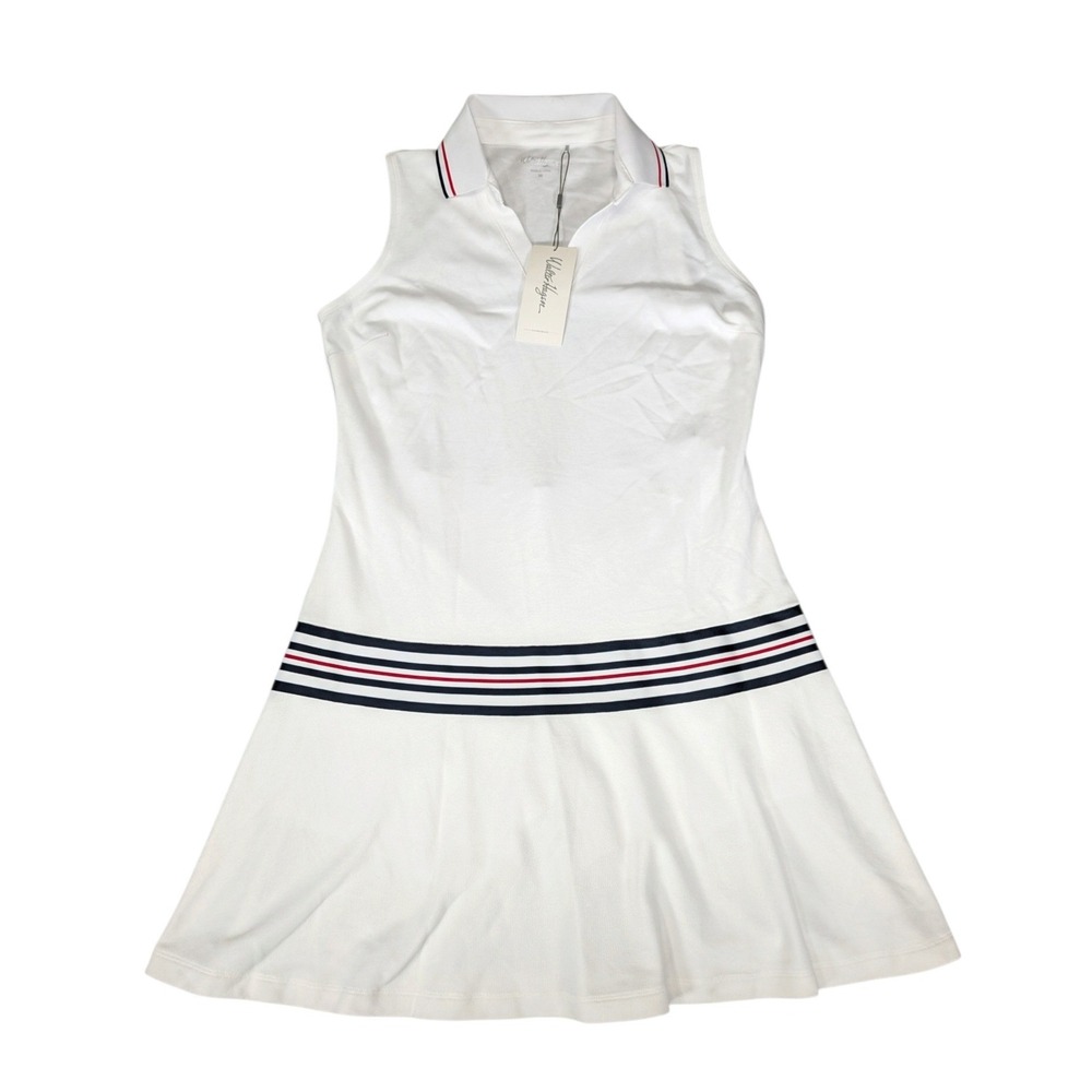 Walter Hagen Womens Medium White Taped Drop Waist Golf Tennis Dress UPF 50+ NWT
